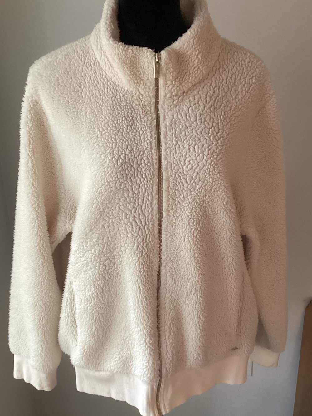 Calvin Klein Cream Sherpa Zip-Up Jacket